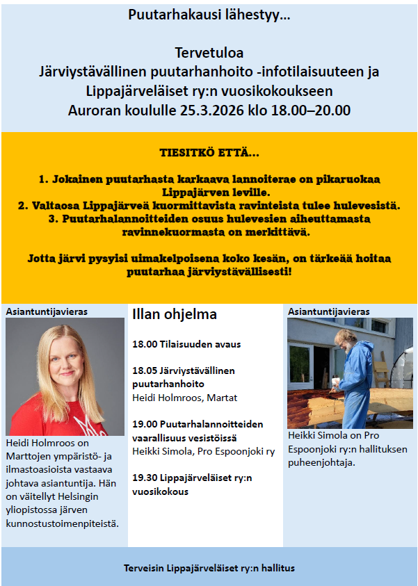 Tule Järviystävällinen puutarhanhoito -tilaisuuteen ja vuosikokoukseen 25.3.